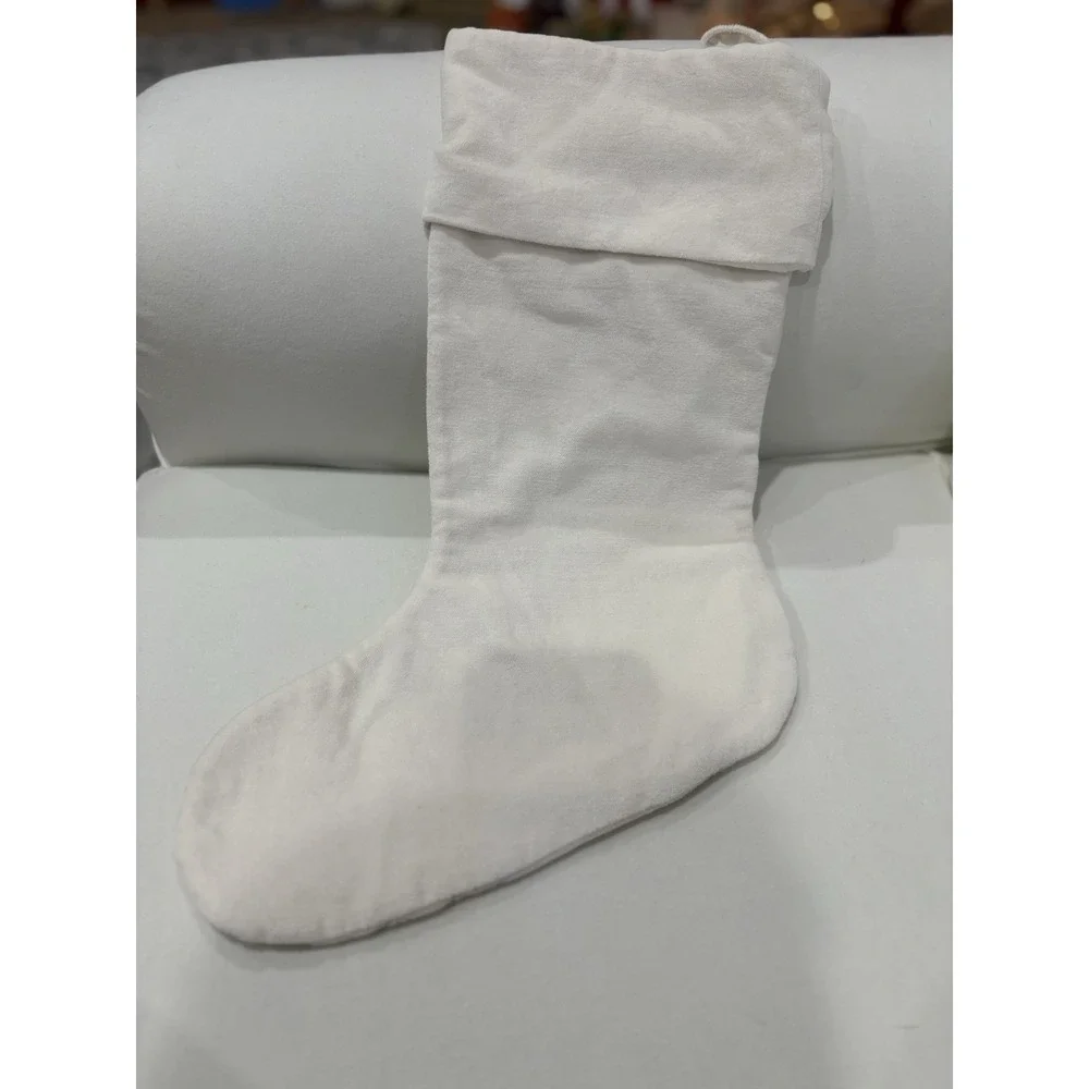 Pottery Barn White Snowflake Christmas Stocking Embroidered Silver